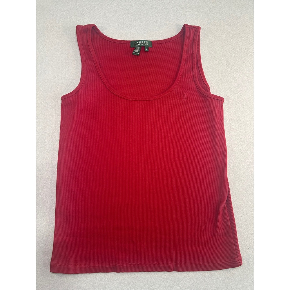 Lauren Ralph Lauren Tank Top Womens Large Maroon Ribbed Cotton‎ Scoop Neck Logo